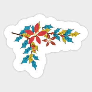 Cute Holly Poinsettia Branch Sticker